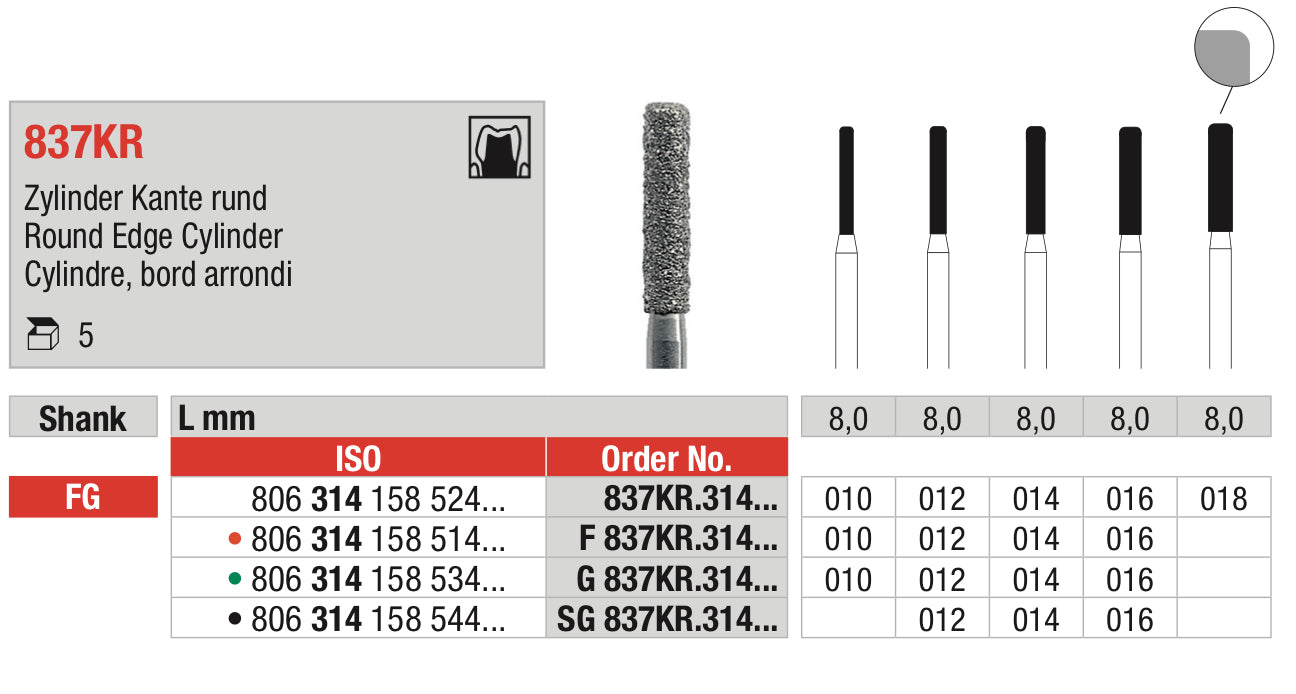 Round Edge Cylinder Bur - ISO 806 314 158