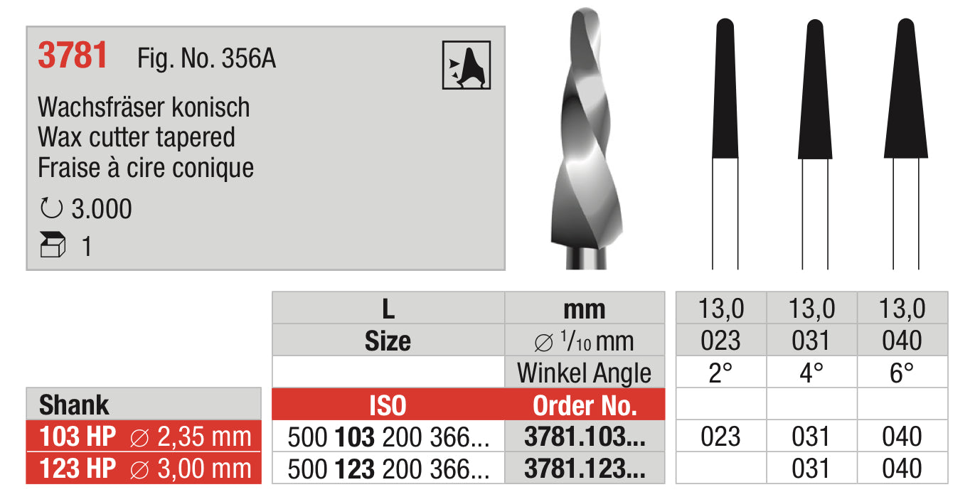 Wax cutter tapered bur