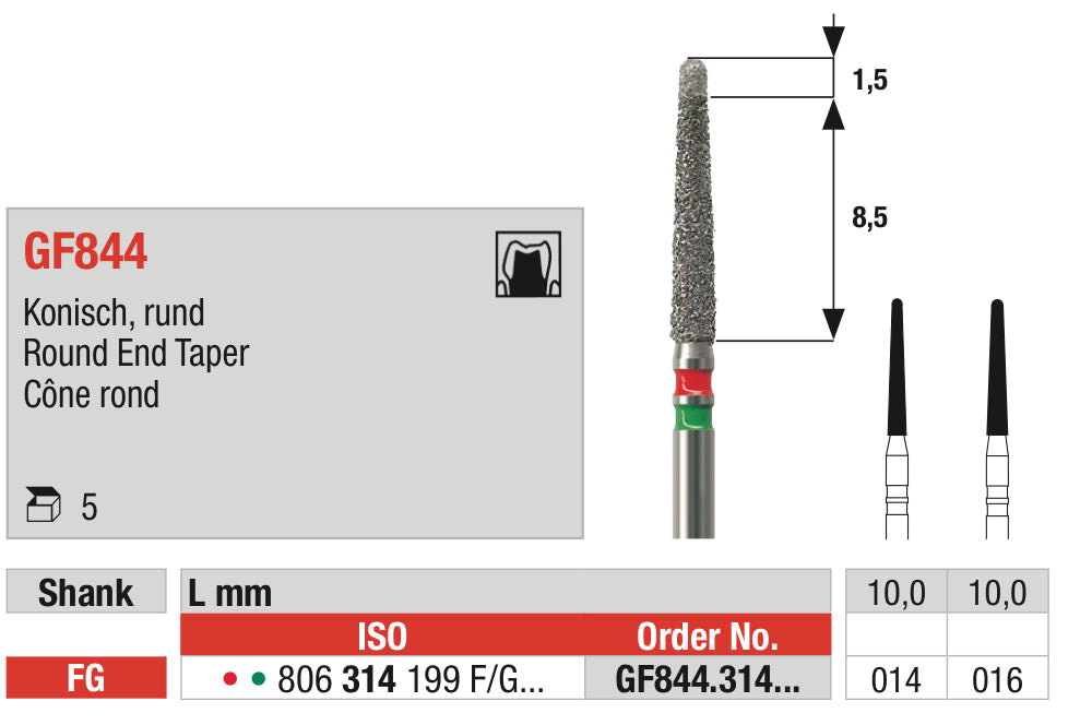 TwoGrit Round End Taper Diamond Bur - ISO 806 314 199