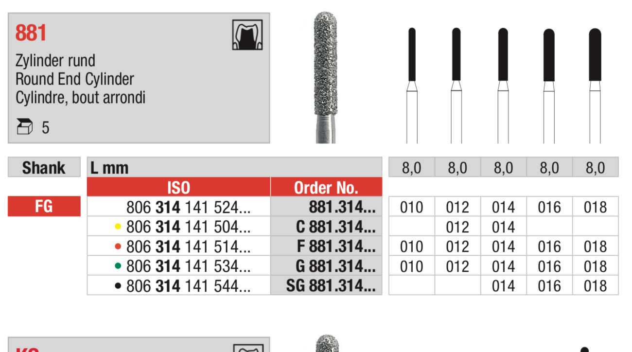 Round End Cylinder Diamond Bur - ISO 806 314 141