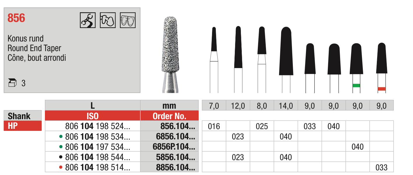 Round End Taper Diamond Bur - ISO 806 104 198